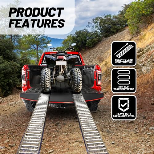 Rockland 72" x 9" Steel Truck Ramps, 1000 LBS Capacity, Portable Trailer Ramps for Motorcycles, Ebikes, Dirtbikes and ATVs, Heavy Duty Loading Ramps Ideal for Trailer Pickup Truck, 2 Pcs - size: Steel Loading Ramp+1000LBS+72"x9"