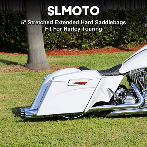 SLMOTO Saddle Bags, 5" White Stretched Hard Bag Saddlebags Conversion Bracket Mounts Fits for Harley Softail 84-17 Deluxe FLSTN Fatboy FLSTF Fatboy Lo S FLSTFBS - color: White Saddlebag + Black Bracket