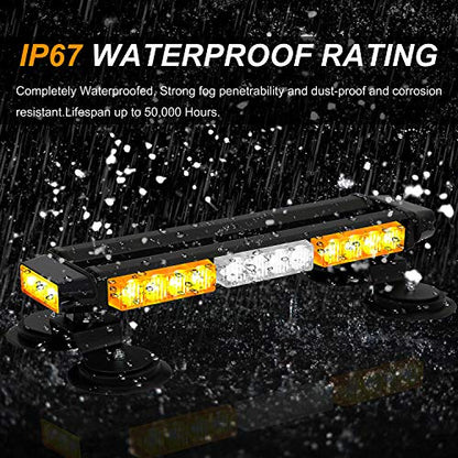 ASPL 16.8 Inch LED Strobe Flashing Light Bar, 26 Flashing Modes High Intensity Emergency Hazard Warning Beacon Lights with Magnetic Base for Car Trucks Trailer Roof Safety (Amber White Amber) - color: Amber White Amber