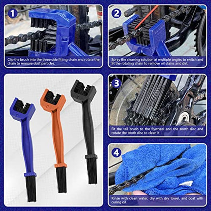 4 PCS Bike Chain Washer Cleaner Set Motorcycle Bicycle Chain Cleaning Brushes Bike Crankset Brush Finish Line Grunge Brush Chain Gear Cleaning Tool