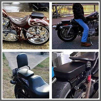 DREAMIZER Motorcycle Leather Pillion Rear Passenger Pad Seat 8 Suction Cup Rectangular Passenger Seat Compatible with Harley Bikes Custom (Black) - color: Black#1