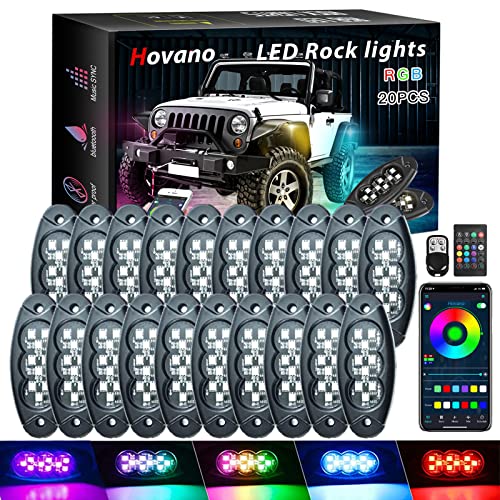 Hovano RGB LED Rock Lights, 20 Pods Waterproof Magic-RGB Multicolor Chasing Neon Underglow Music Lighting Kit with APP/RF Control for Jeep Off Road Truck Car ATV SUV RZR - size: 20 Pods Rock Lights