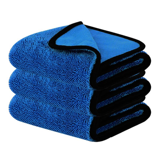 DIAOJIA 3 Pack Microfiber Car Towels (16" x 24"), 500 GSM Double-Sided Absorbent Coral Fleece Cloths for Washing, Drying & Cleaning, Streak-Free & Lint-Free (Blue) - color: Blue