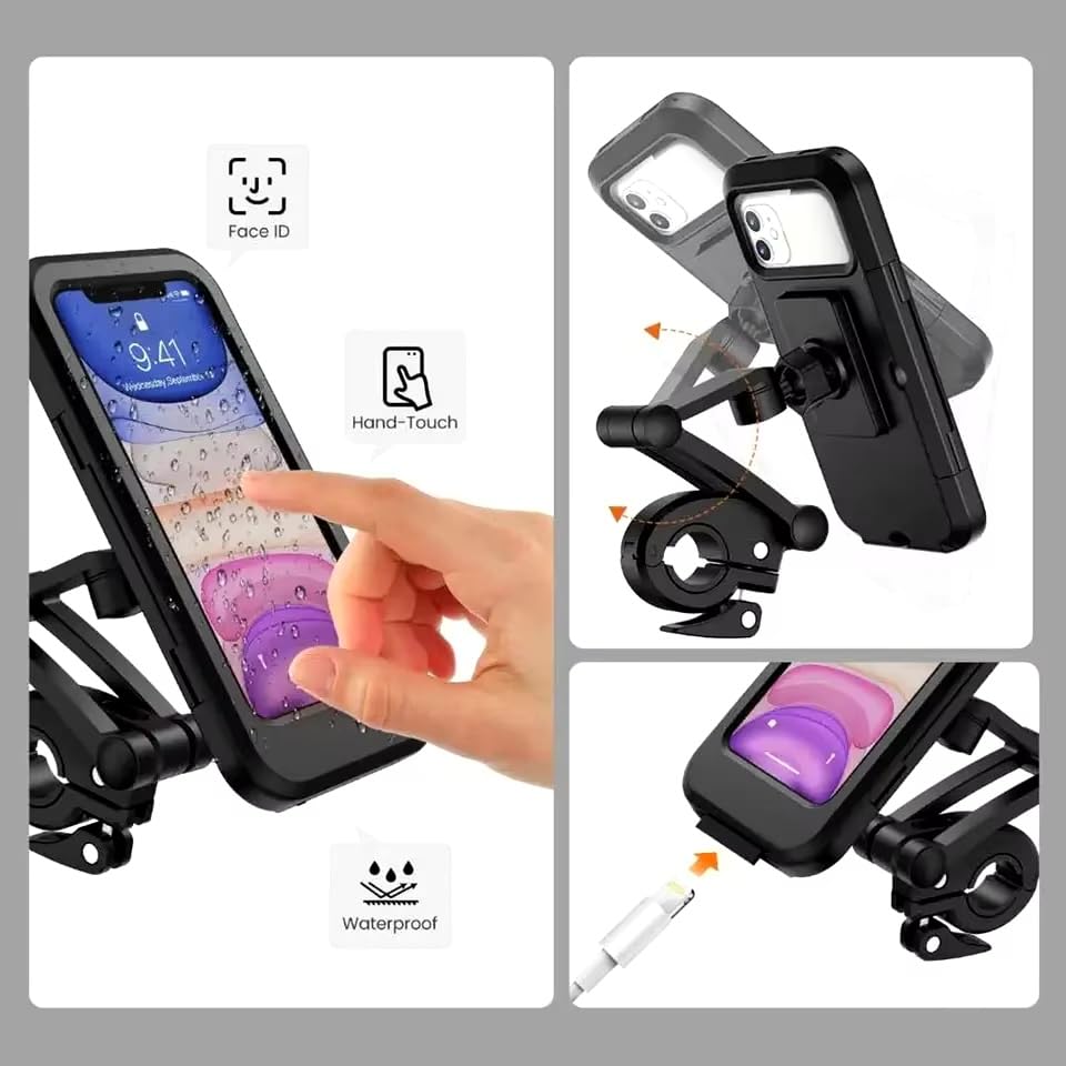 Generic Waterproof Phone Mount, Universal Compatible with All iPhones and Android Phones, 360 Swivel, Secure Handlebar Attachment for Bicycle/Motorcycle