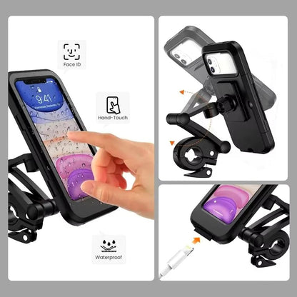 Generic Waterproof Phone Mount, Universal Compatible with All iPhones and Android Phones, 360 Swivel, Secure Handlebar Attachment for Bicycle/Motorcycle