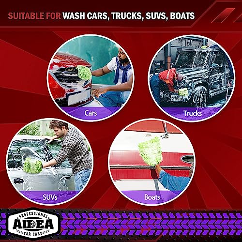 AIDEA Car Wash Mitt Microfiber, 4PK Scratch Free Lint-Free, Premium Chenille Microfiber Mitt Car Wash Brush, Green, Regular Size 7.12''X10.14'' - color: Green, size: 4PK-7.12''X10.14''