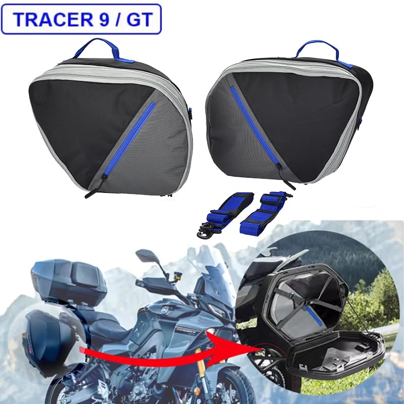 2 PCS Motorcycle Expandable Trunk Inner Bags Pannier Liner Waterproof Storage Suitcase for Yamaha TRACER 9/900 GT 2020-2021 (Red) (blue)