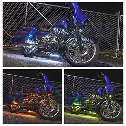 LEDGlow 12pc Advanced Million Color LED Motorcycle Accent Underlow Light Kit - 15 Solid Colors - 6 Patterns - Multi-Color Flexible Strips - Includes Waterproof Control Box & 2 Wireless Remotes