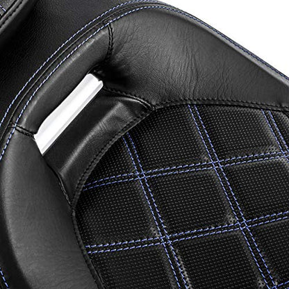 Low-Profile Rider Driver Passenger Pillion Seat Set Fits for Harley Touring 2009-2023 Road King FLHR Street Glide Road Glide Street Glide Ultra Limited - color: Seat Blue