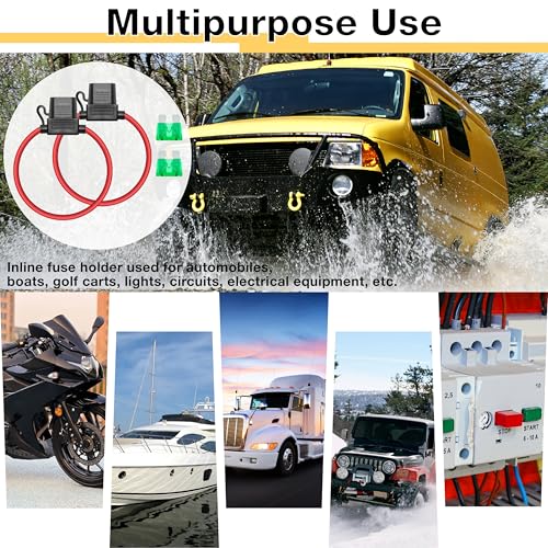 ecocstm 2 PCS Inline Fuse Holders 12V, 12 AWG Car Gauge Inline Fuses, Waterproof Fuse Holder with 30A ATC/ATO Standard Blade Fuses for Automotive, Marine, Golf Cart Lighting, Electrical Circuits - size: 2 PCS 12AWG