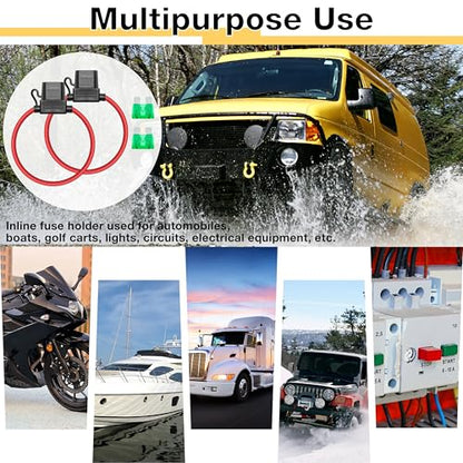 ecocstm 2 PCS Inline Fuse Holders 12V, 12 AWG Car Gauge Inline Fuses, Waterproof Fuse Holder with 30A ATC/ATO Standard Blade Fuses for Automotive, Marine, Golf Cart Lighting, Electrical Circuits - size: 2 PCS 12AWG