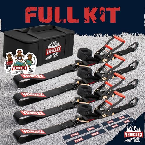 Vehiclex Combo Axle Tie Down Straps 4PK — 2"x9.5ft Integrated Heavy Duty Car Hauler Straps with Double J-Hooks for Trailers, Cars & UTVs - style: Combo Axle Straps 4PK