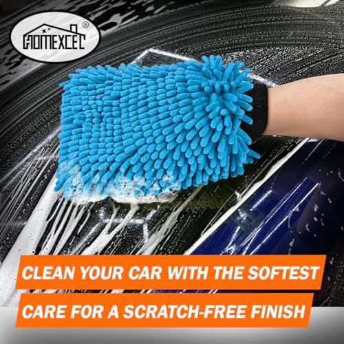 HOMEXCEL Car Wash Mitt, 2PK Chenille Microfiber Wash Mitt, Scratch-Free & Lint-Free, Rich Foam, Highly Absorbent, Double Sided, Perfect for Car Washing and Detailing, 10.2" x 6.7 ", Blue - color: Blue