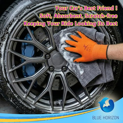 Blue Horizon Microfiber Cleaning Towels High Plush All Purpose Cleaning Rags 12-Pack 16x16 for Professional Polishing Waxing Removal as Car Auto Detailing Washcloths