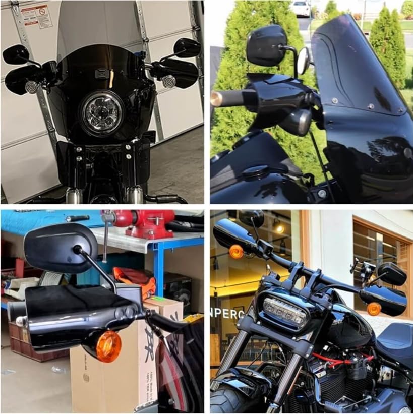 Club Style Handlebar Handguards Upgrade Bracket with Cutouts Compatible with Harley Turn Signals Touring Softail Sportster Dyna 2009+ 2025 - color: Black with Cutouts