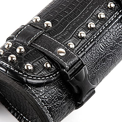 Universal Motorcycle Handlebar Tool Bag - Black PU Crocodile Leather Side Bag With Rivets for Sissy Bar or Rear Carrier - color: Black 4