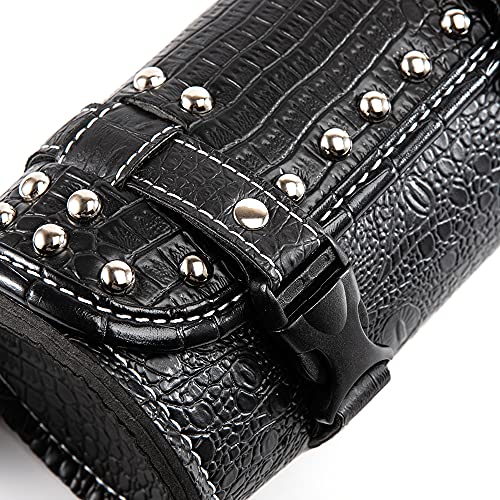 Universal Motorcycle Handlebar Tool Bag - Black PU Crocodile Leather Side Bag With Rivets for Sissy Bar or Rear Carrier - color: Black 4