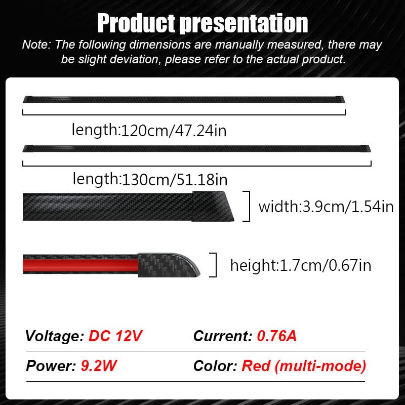 Car Taillight Turn Signal Strip Light, 47.24 in, 51.18 in, High Brightness, Red (47.24in) - size: 47.24in