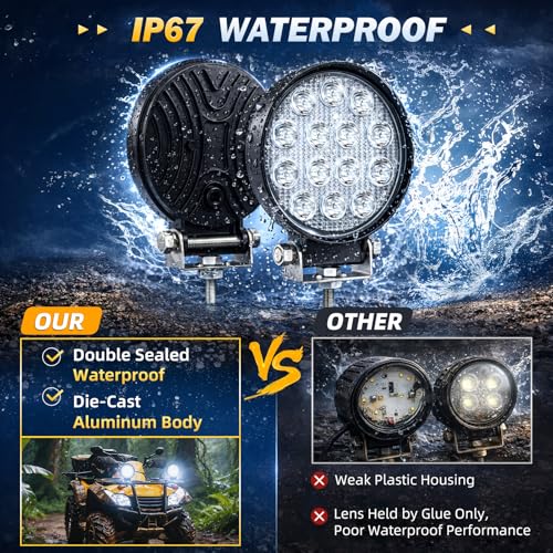 ZMOON Round LED Off Road Lights Kit, 2PCS 4.5" 84W LED Flood Light Bar with 10FT Wiring Harness (2-Lead), Driving Fog Lights for Truck ATV UTV SUV Boat - color: 4.5in Round LED Light Bar with Wiring Harness