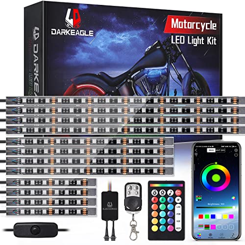 12PCS Motorcycle RGB LED Light Kit with Brake Turn Signal, Underglow Lights with APP/RF Remote,Neon Accent Light MultiColor Dual Zone Waterproof 12V for Sport Bike, Cruiser, Street&Off-Road Motorcycle - size: 12PCS