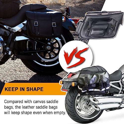 Dream Apparel Faux Leather Motorcycle Saddle Bags Throw Over Saddlebags, PVC Motorcycle Side Bags for Honda Shadow Softail Dyna V-star (Black, No Studs) - color: Black 55L No Studs
