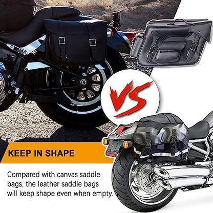 Dream Apparel Faux Leather Motorcycle Saddle Bags Throw Over Saddlebags, PVC Motorcycle Side Bags for Honda Shadow Softail Dyna V-star (Black, No Studs) - color: Black 55L No Studs