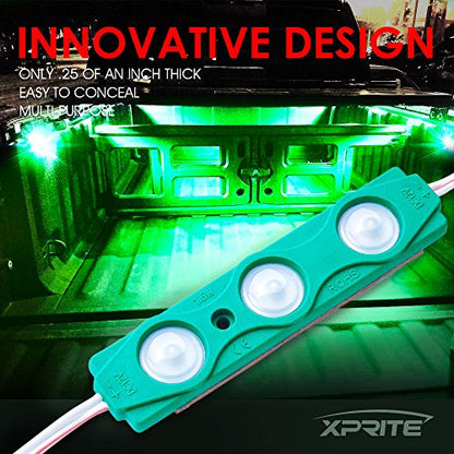 Xprite Green LED Truck Bed Light Kits with On/Off Switch, for Pickup Exterior Interior Lights Strips, Footwells, Running Boards, Cargo, Under Car, Tonneau Cover, Rail Rock Lighting - 8 PCs - color: Green
