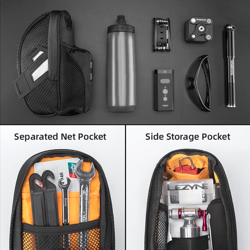 ROCKBROS Bike Saddle Bags with Water Bottle Pouch Waterproof Bike Bags Under Seat Pack for Mountain Road Saddle Bag Bicycles Storage Bag - color: Black