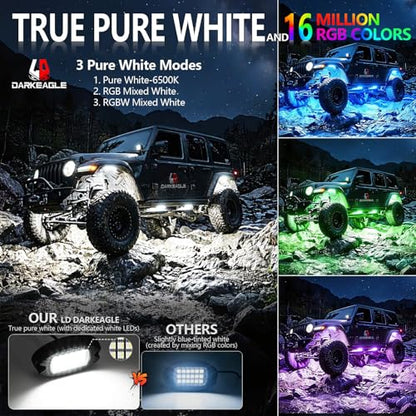 8Pods Heavy Duty Aluminum RGBW LED Rock Lights Kit for Jeep Trucks UTV ATV Golf Cart RZR SXS 4Wheeler Off-Road Vehicles, APP & RF Remote, Plug & Play Pre-Wired, Waterproof 12V Underglow Accent Light - color: RGBW 18LEDs, size: 8Pods