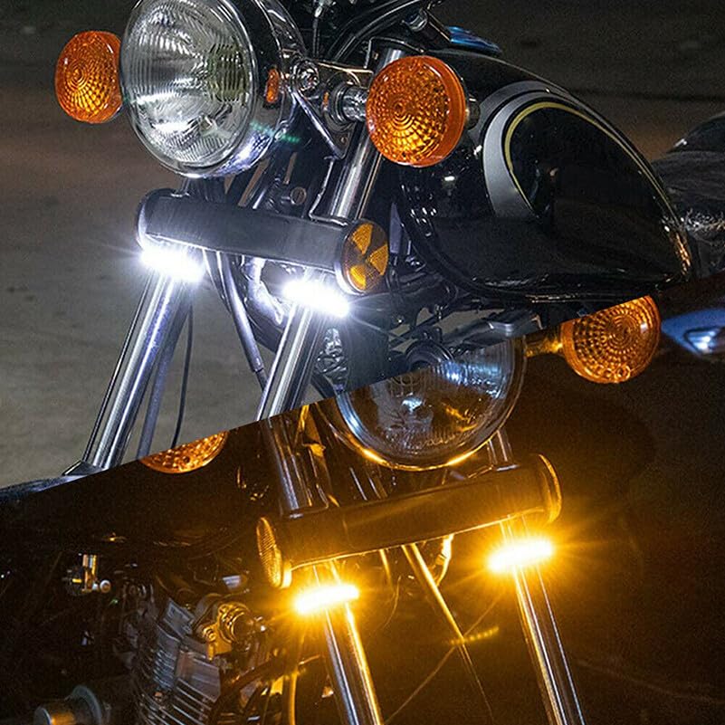 4Pcs Universal Motorcycle Tail Light Strip 2 Color(White + Yellow) 3014 36SMD LED Turn Signal Lamp DRL Daytime Running Light 12V for Motorcycle Scooter Quad Cruiser Off Road