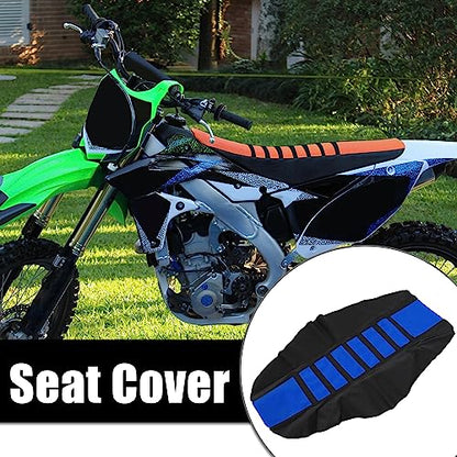 X AUTOHAUX Universal Motorcycle Pit Dirt Bike Faux Leather Soft Seat Cover Anti Slip Seat Cushion Blue Black - color: Blue