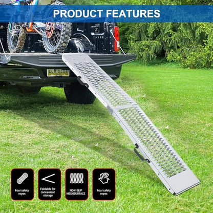 81.88 inches Long and 10.55 inches Wide Heavy Duty Folding Loading Ramp, Motorcycle; Lawn Mower; Snow Plough; Bikes; ATV; UTV; Golf Carts, Tooth Shape Hole, Pack of 1
