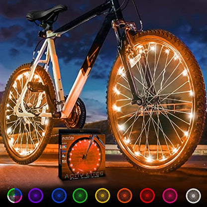 Activ Life 2-Tire Pack LED Bike Wheel Lights with Batteries Included, Get 100% Brighter and Visible from All Angles for Ultimate Safety and Style - color: Orange