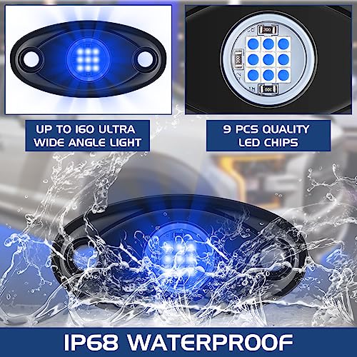 Macarrie 12 Pods Rock LED Lights Waterproof Neon Underglow Trail Rig Lamp Lighting for Car SUV Pickup Truck Motorcycle Boat ATV Utv RZR Rv Offroad Trailer Fender Under Body Golf(Blue) - color: Blue
