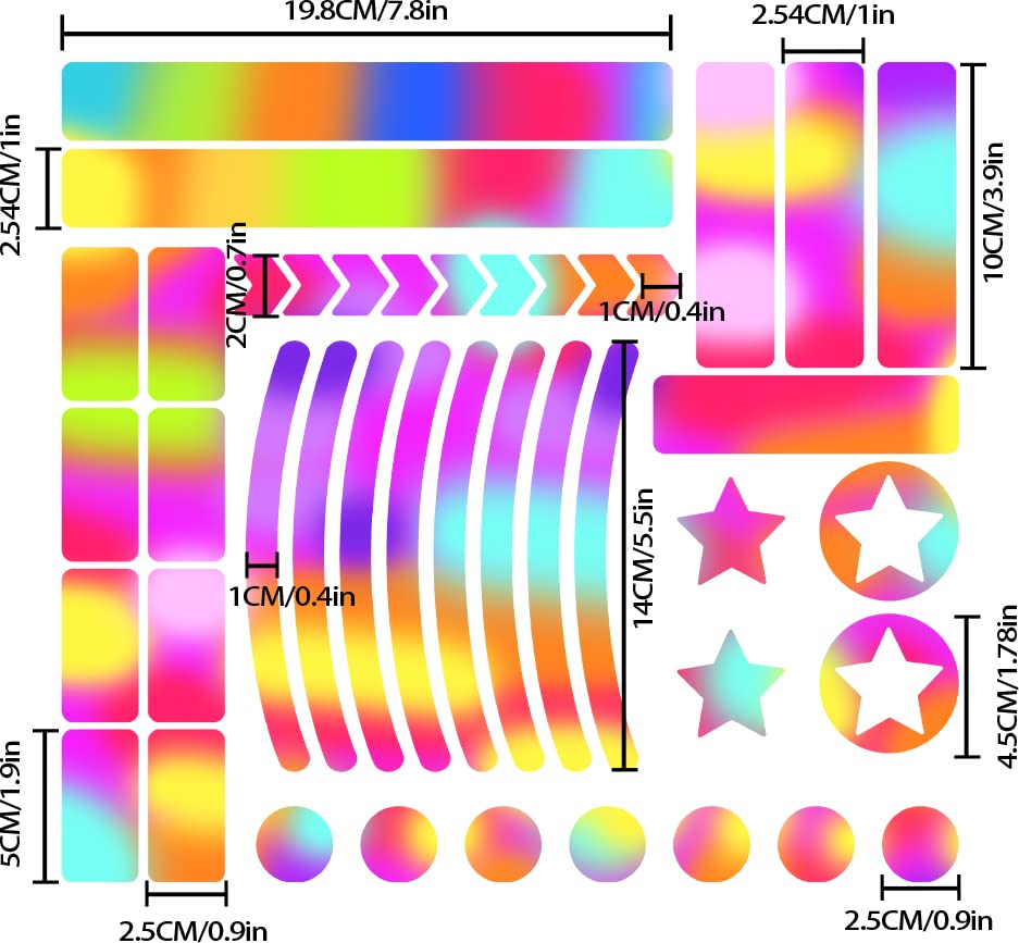 Bicycle Stickers Rainbow Car Decals Reflective Rim Tape for Bikes Pink Rims for Cars,Bike,Skateboard, Motorcycle Nighty Safety Warning Sticker (42 Pcs for Car Body) - style: 42 Pcs for Car Body