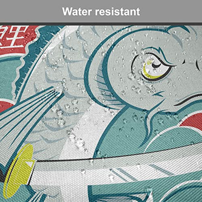 Lunarable Japanese Chair Cushion Pad, Koi Samurai on Red Background Martial Art Animal Fighter Illustration, Seat Padding for Kitchen & Patio with Anti-Slip Backing, 16"x16", Green and White - color: Green and White, size: Pack of 1