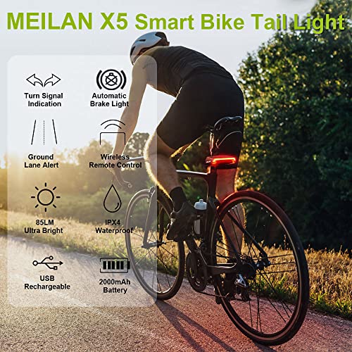 MEILAN X5 Smart Bike Tail Light with Turn Signals and Automatic Brake Light Wireless Remote Control Bike Rear Light Back USB Rechargeable Safety Warning Cycling Light Fits on Any Road Bicycle - color: 2 Pack