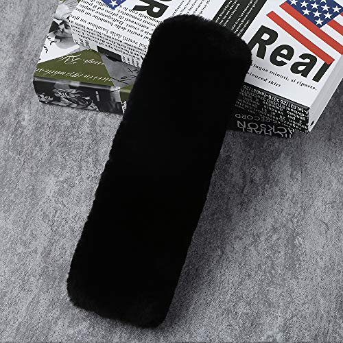 OGLAND Genuine Sheepskin Soft Fuzzy Car Seat Belt Cover Pad, Comfy Fluffy Seatbelt Covers for Shoulder Pad Neck Cushion Protector Car Accessories Woman Man Girl(1Pcs/Black) - color: 1 Pcs Black