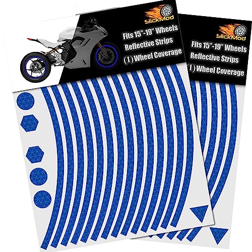 SlickMod - 15" to 19" Rim Size Motorcycle Reflective Wheel Stripes Kit - 1 Wheel Rim Coverage Premium Stickers Pack - High Visibility (3. Blue, Set of 2-7mm Normal Width) - color: 3. Blue, size: Set of 2 - 7mm Normal Width