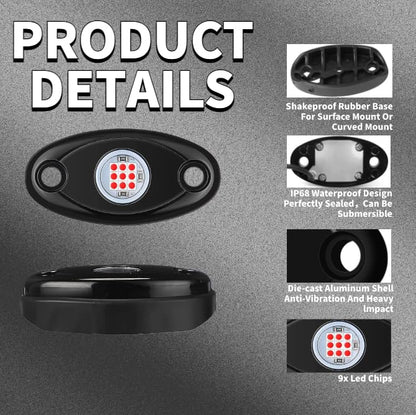 Red Rock Light 12pods 6000k Pure Red Led Rocks Lights Kit Ip68 Waterproof 47inch Extension Wires for ATV Rv Utv SUV Offroad Pickup Trucks Golf Boat Cars Trailers Fender Underglow Lighting (Red) - color: Red-12pcs
