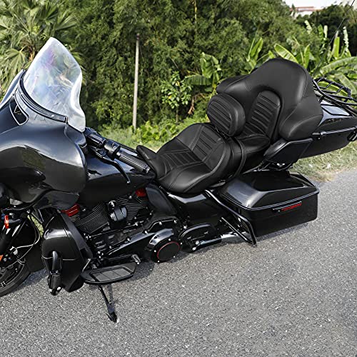 SLMOTO Hammock Driver Passenger Seat with Rider Backrest and King Tour Trunk Backrest Pad fit for Harley Touring Road King Street Electra Glide 2014-2023 - color: B# Red