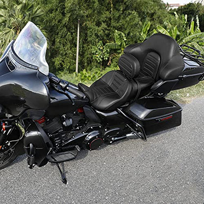 SLMOTO Hammock Driver Passenger Seat with Rider Backrest and King Tour Trunk Backrest Pad fit for Harley Touring Road King Street Electra Glide 2014-2023 - color: B# Red
