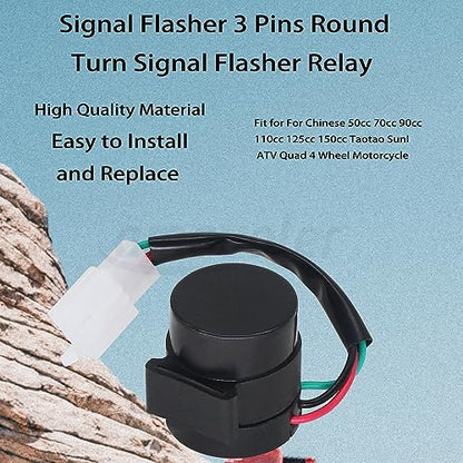 2 PCS Signal Flasher 3 Pins Round Turn Signal Flasher Relay Blinker Black Aftermarket Parts Fit for GY6 50-250cc Scooters Moped ATV Pit Dirt Bike Motorcycles.(2 PCS)