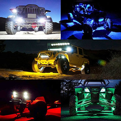 2 Pods LED Rock Lights, Ampper Waterproof LED Neon Underglow Light for Car Truck ATV UTV SUV Offroad Boat Underbody Glow Trail Rig Lamp (Green) - color: Green, size: 2 Pods