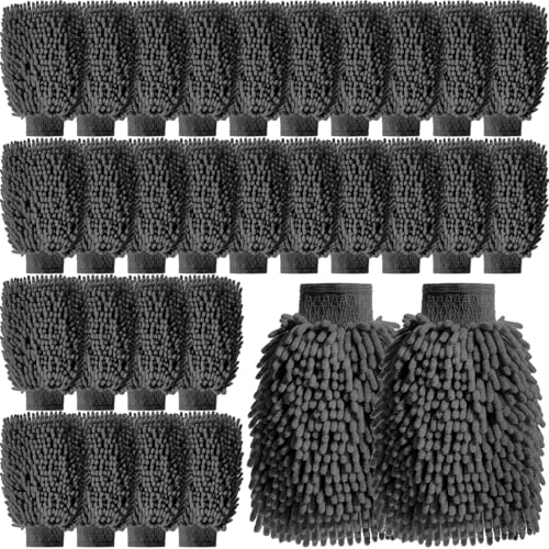 24 Pack Car Wash Mitt Bulk Microfiber, 10'' x 8'' Chenille Car Wash Mitt Gloves, Scratch Free Double Sided No Lint No Marks for Truck SUV and All Vehicle Surfaces (Grey) - color: Grey