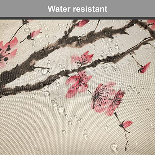 Lunarable Japanese Chair Cushion Pad, Traditional Chinese Paint of Figural Tree Details Brushstroke Effects Print, Seat Padding for Kitchen & Patio with Anti-Slip Backing, 16"x16", Pink Brown - color: Pink Brown, size: Pack of 1
