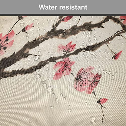 Lunarable Japanese Chair Cushion Pad, Traditional Chinese Paint of Figural Tree Details Brushstroke Effects Print, Seat Padding for Kitchen & Patio with Anti-Slip Backing, 16"x16", Pink Brown - color: Pink Brown, size: Pack of 1