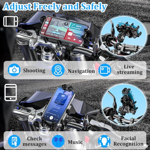 LOKTENWO Motorcycle Phone Mount-[Triple Vibration Dampener] & [Metal Adjustment Arm]，Motorcycle Cell Phone Holder, Bike Phone Mount for iPhone 17 16 15 Pro Max, 5.4-7.2" Smartphones
