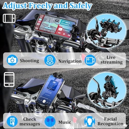 LOKTENWO Motorcycle Phone Mount-[Triple Vibration Dampener] & [Metal Adjustment Arm]，Motorcycle Cell Phone Holder, Bike Phone Mount for iPhone 17 16 15 Pro Max, 5.4-7.2" Smartphones