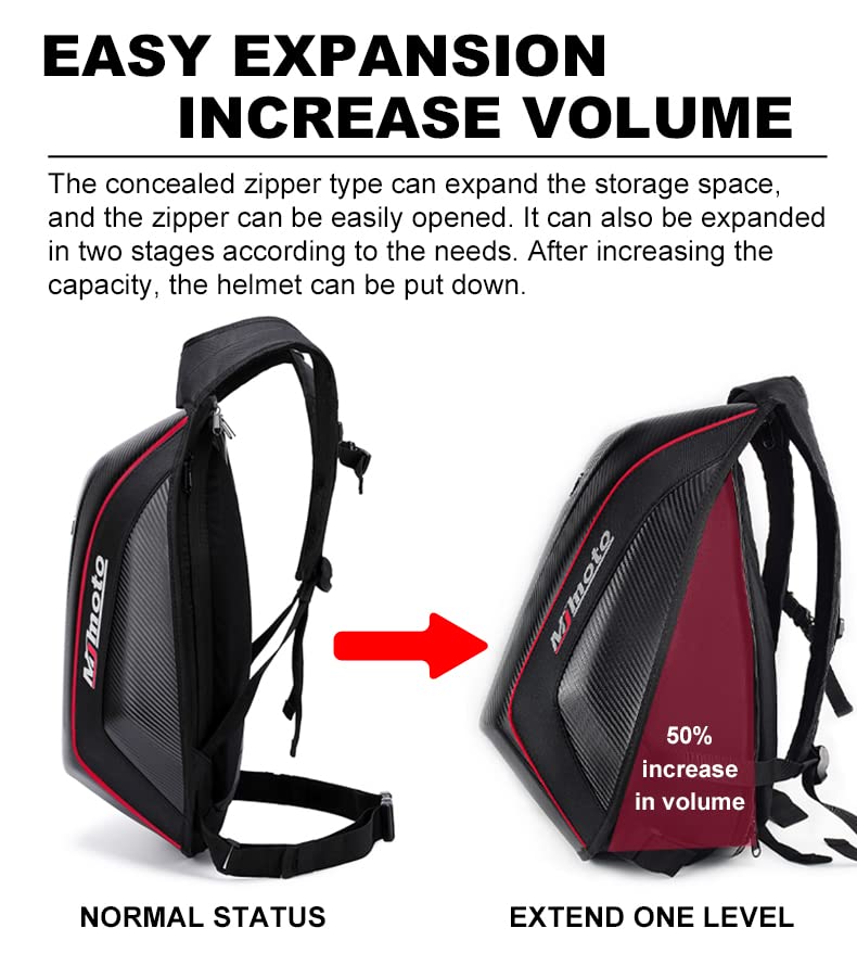 Motorcycle Backpacks for Men Helmet Bags Waterproof Hard Shell 30-48L Expandable Storage Travel Bag Luggage Black Red - color: Red